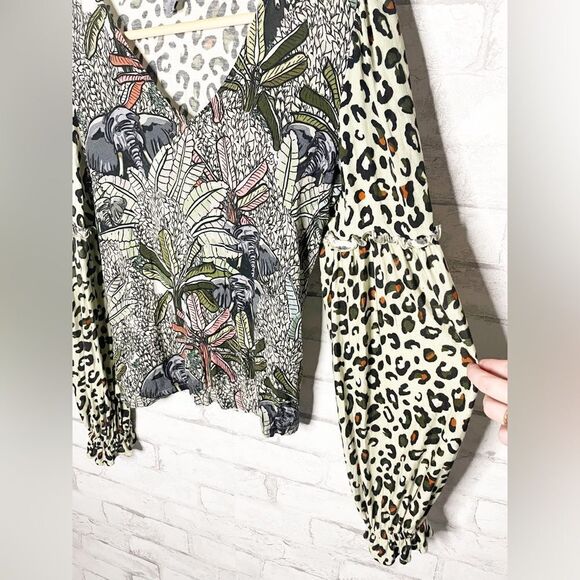Anthropologie Bl^nk London Animal Elephant Print Safari Long sleeve Blouse - Picture 2 of 6